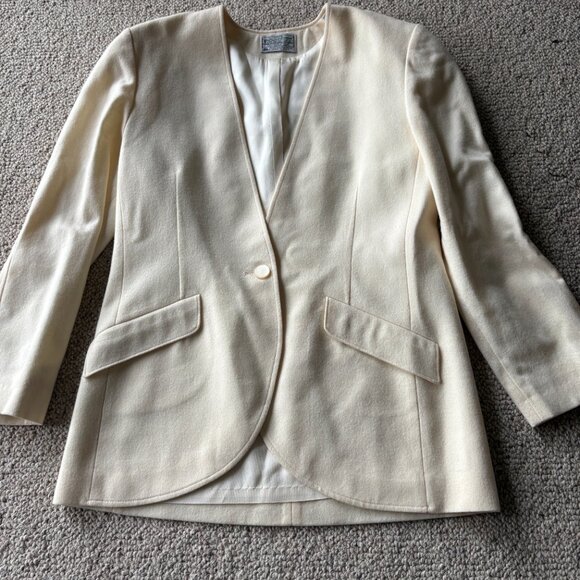Miss Pendleton 100% Virgin Wool Suit Vintage Academia Skirt Blazer Set 10 Ivory - Picture 3 of 16